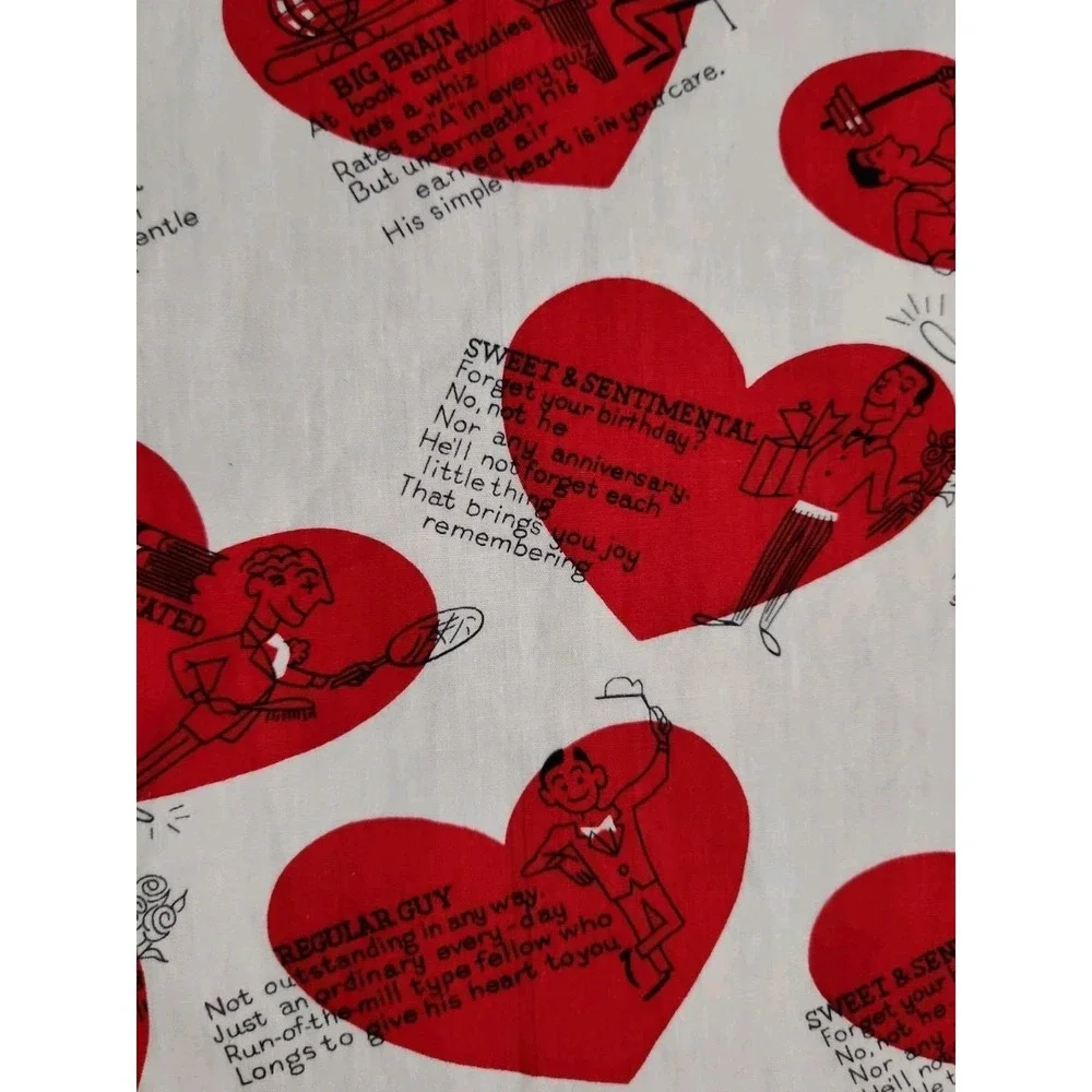 1/2yd Vtg Man o Your Dreams Novelty Fabric Valentine Love Humor Red White Cotton